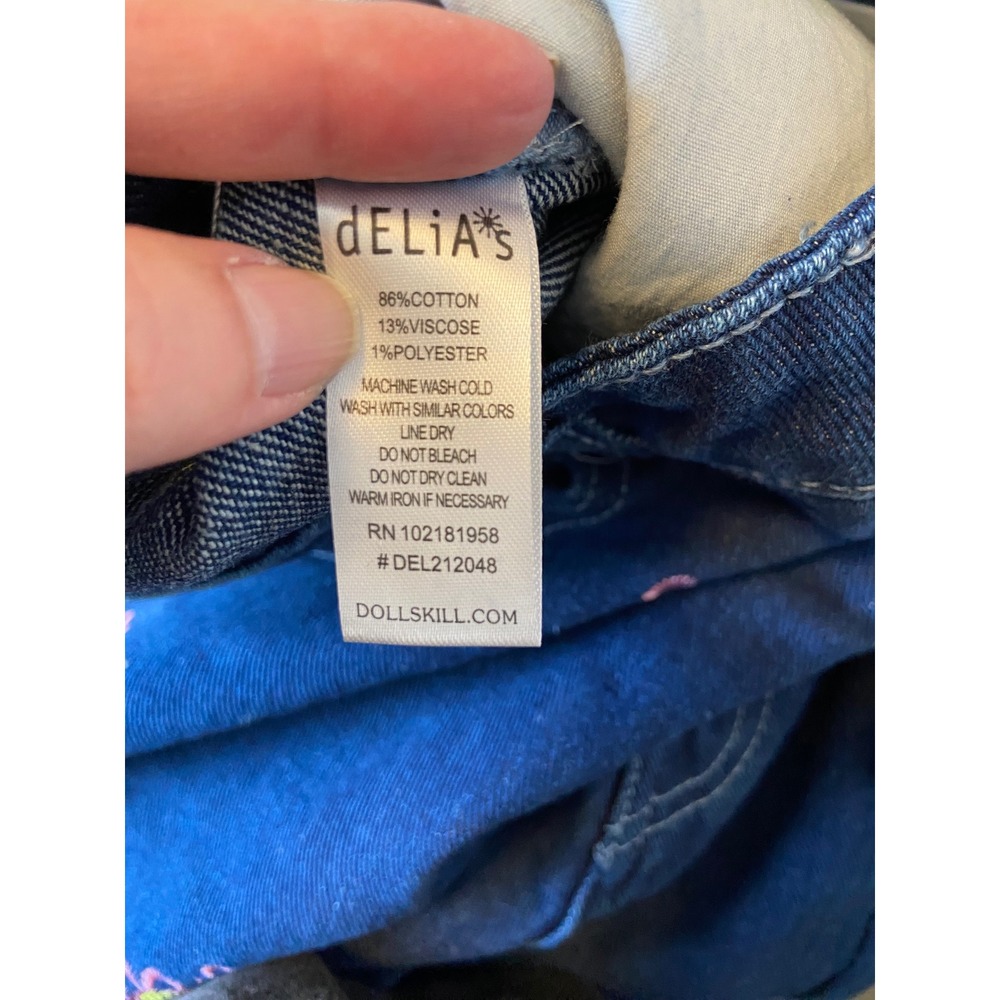 Delias Embroidered Flower‎ Wide Leg Jeans Denim Blue Size Medium - Picture 7 of 7
